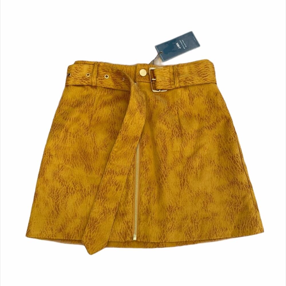 J.Ing Faux Skin Zip Front Belted Mini Skirt Tan S